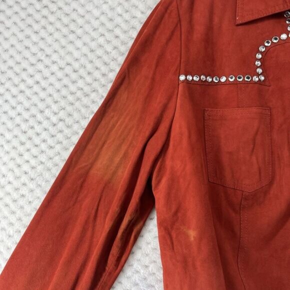 Double D Ranch Suede Western Shirt Rhinestone Embellished Rust Size M‎ - Picture 6 of 12